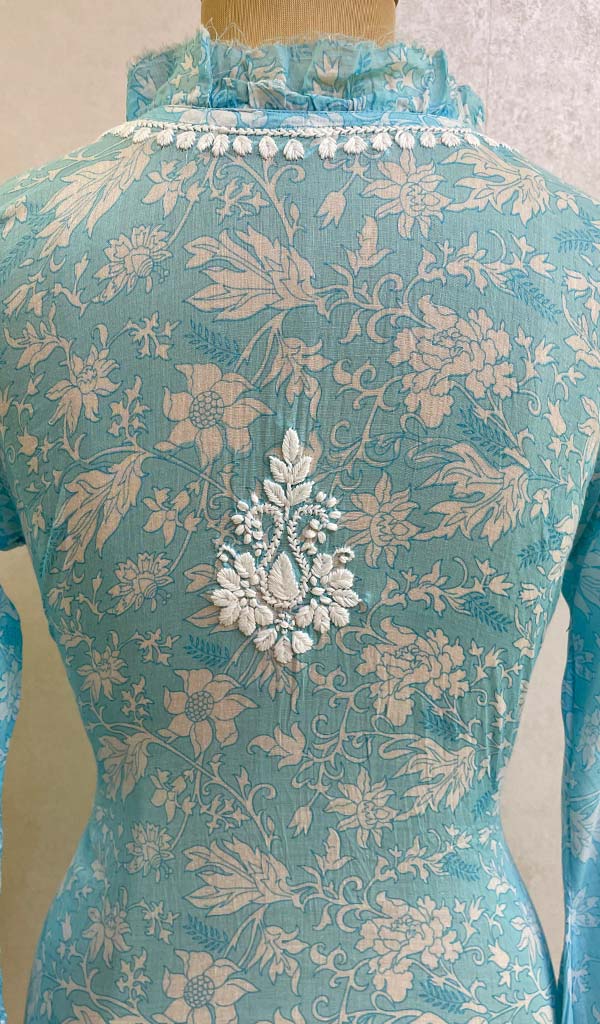 Lakhnavi 手工印花 Mulmul 棉质 Chikankari 上衣 - HONC082980