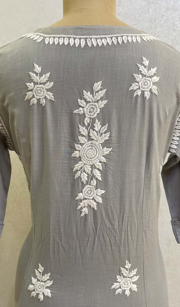 Women's Lakhnavi Handcrafted Linen Cotton Chikankari Kurti - HONC079397