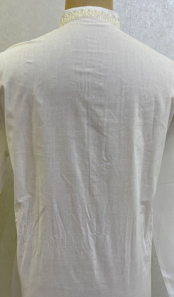 Men's Lucknowi Handcrafted Cotton Chikankari Kurta - HONC096279