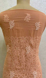 将图像加载到图库查看器中, Lucknowi 手工制作的人造乔其纱 Chikankari 西装材料 - HONC0110503