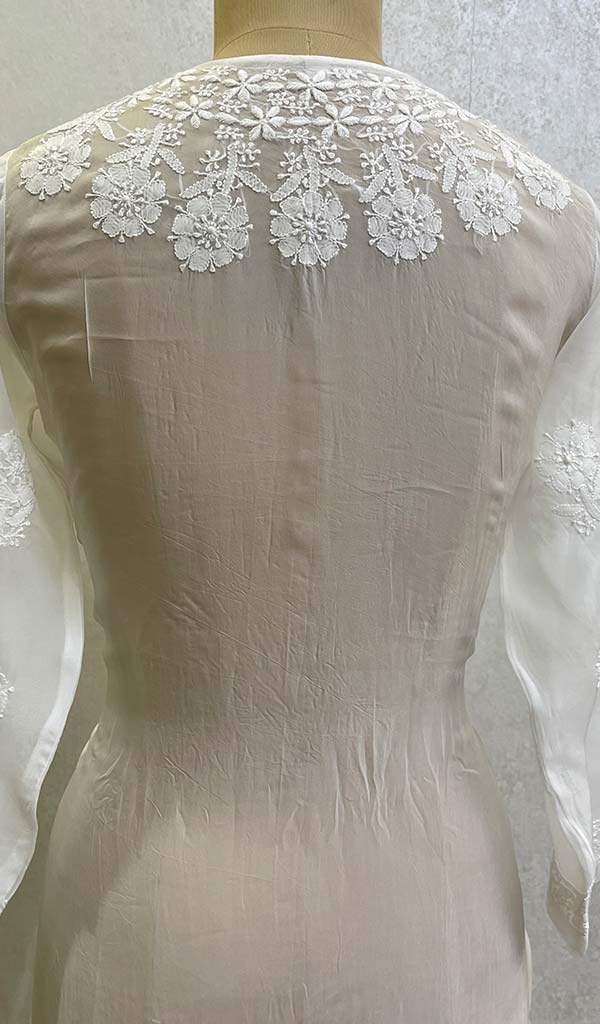 Women's Lakhnavi Handcrafted Organza Chikankari Kurti- HONC0115945