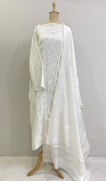 Load image into Gallery viewer, Women's Lakhnavi Handcrafted Mul Chanderi Semi Stitched Chikankari Kurta Dupatta Set - HONC0197442