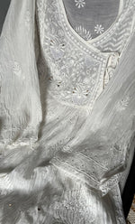 Load image into Gallery viewer, Women's Lakhnavi Handcrafted Mul Chanderi Semi - Stitched Angrakha And Dupatta Set- HONC0276228