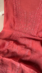 Load image into Gallery viewer, Women's Lakhnavi Handcrafted Mul Chanderi Chikankari Unstitched Kurta Dupatta Set - HONC0236592