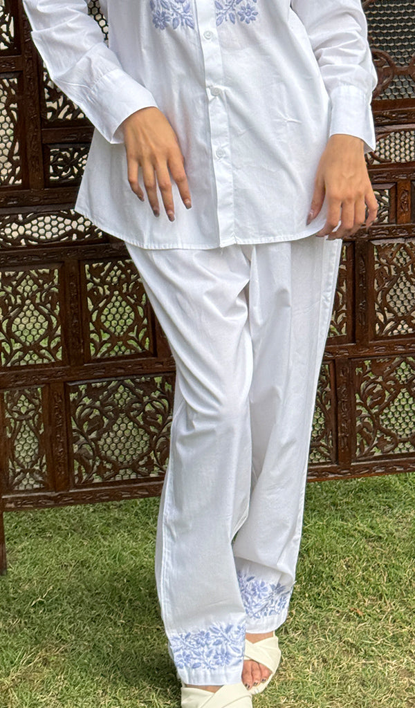 Women's Lakhnavi Handcrafted Cotton Chikankari Top And Palazzo Set - HONC0267510
