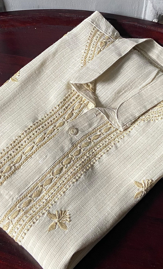 Men's Lucknowi Handcrafted Cotton Chikankari Kurta - HONC0298854