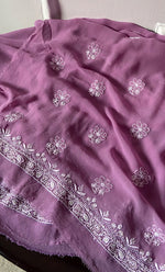 Load image into Gallery viewer, Women's Lakhnavi Handcrafted Pure Silk Georgette Chikankari Suit Material -  HONC0188582