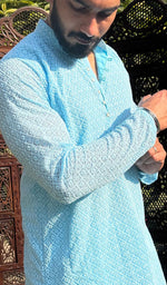 Load image into Gallery viewer, Men's Faux-Georgette Hakoba Kurta - HONC0266677