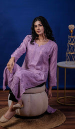 Load image into Gallery viewer, Women's Lakhnavi Handcrafted Viscose Georgette Chikankari Kurti - HONC0200203