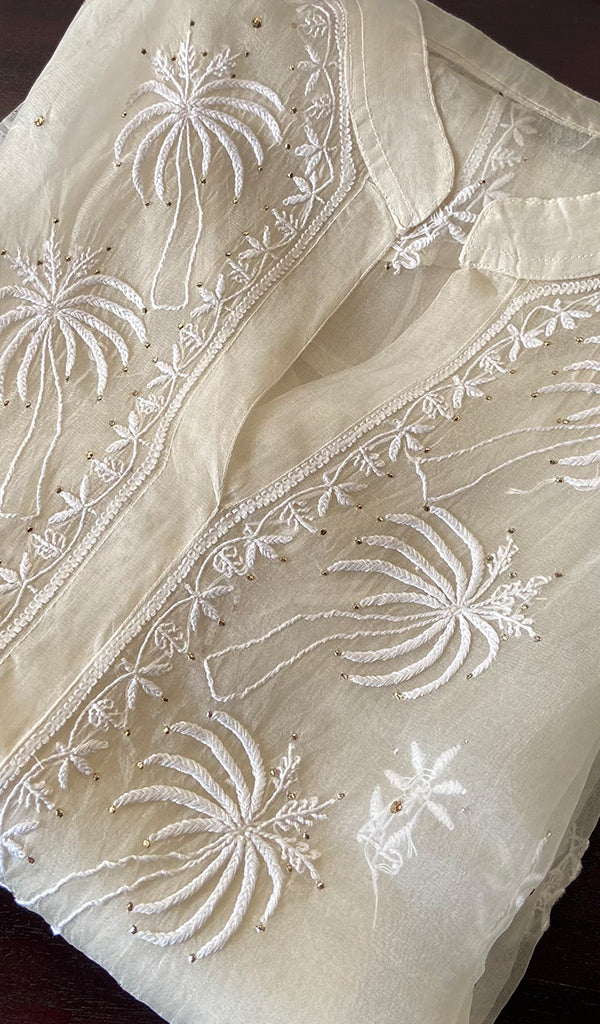 Women's Lakhnavi Handcrafted Semi Stitched Pure Organza Chikankari Top -  HONC0216801