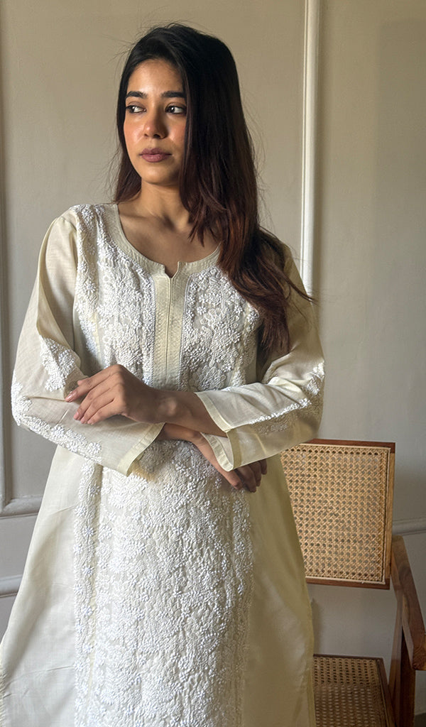 Naira Women's Lucknowi Handcrafted Cotton Chikankari Kurti - HONC0169053