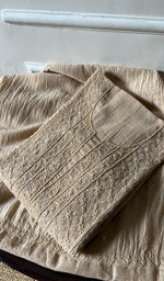 将图像加载到图库查看器中, Women's Lakhnavi Handcrafted Mul Chanderi Chikankari Semi Stitched Anarkali And Dupatta Set- HONC0286668