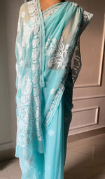 将图像加载到图库查看器中, Women's Lucknowi Handcrafted Faux-Georgette Chikankari Saree - HONC0295209