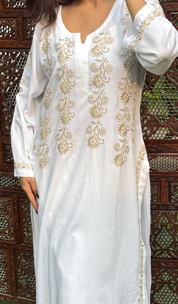 Zara Women's Lakhnavi Handcrafted Modal Cotton Chikankari Kurta And Skirt Set - HONC0251117