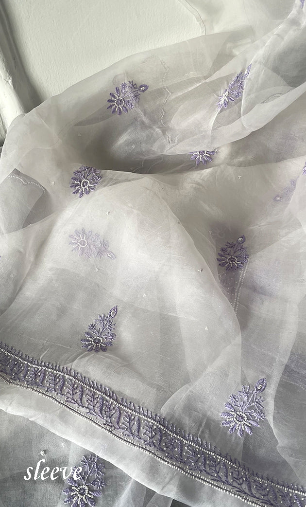 Mehnaj  Women's Lakhnavi Handcrafted Pure Organza Chikankari Unstitched Kurta And Dupatta Set- HONC0316109