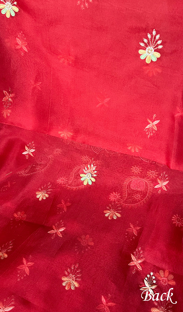 Women's Lakhnavi Handcrafted Pure Organza Chikankari Unstitched Kurta And Dupatta Set- HONC0272164