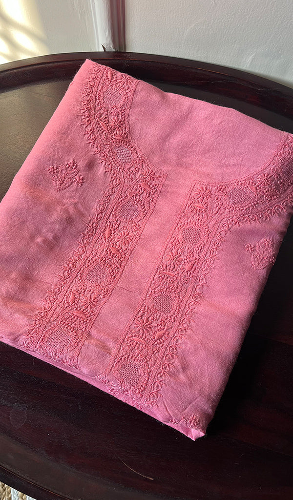 Lucknowi Handcrafted Munga Silk Chikankari Unstitched Men's Kurta Fabric - HONC017976