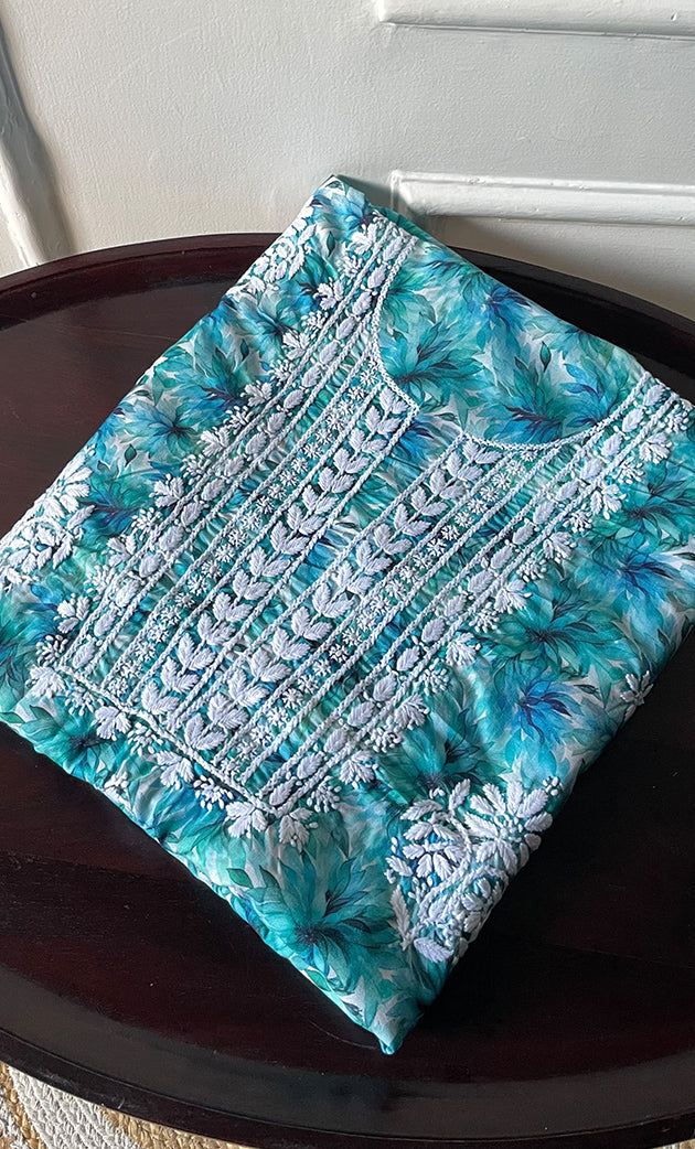 Women's Lakhnavi Handcrafted Cotton Chikankari Unstitched Kurti Fabric - HONC0315332