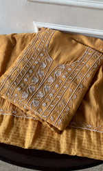Load image into Gallery viewer, Women's Lucknowi Handcrafted Chanderi Silk Unstitched Chikankari Full Suit Material - HONC0278003