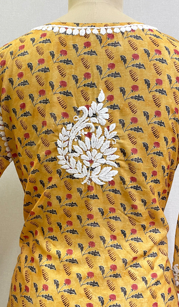 Yellow Women's Lucknowi Handcrafted Cotton Chikankari Kurti