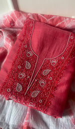 将图像加载到图库查看器中, Women's Lucknowi Handcrafted Chanderi Silk Chikankari Full Suit Material - HONC0260944