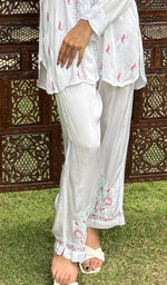 将图像加载到图库查看器中, Women's Lakhnavi Handcrafted Modal Cotton Chikankari Top And Pant Set - HONC0244581