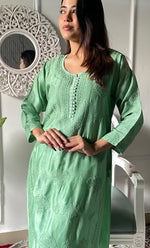 将图像加载到图库查看器中, Women's Lucknowi Handcrafted Raw silk Chikankari Kurti - HONC0329791