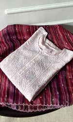 Load image into Gallery viewer, Women's Lakhnavi Handcrafted Chanderi Silk Semi - Stitched Kurta And Dupatta Set - HONC0312994