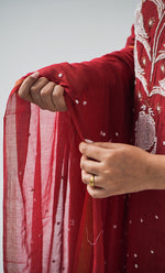 Load image into Gallery viewer, Women's Lakhnavi Handcrafted Mul Chanderi Chikankari Stitched Kurta, Dupatta And Pant Set - HONC0320723