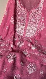 Load image into Gallery viewer, Asmaan Women's Lakhnavi Handcrafted Mul Chanderi Semi - Stitched Kurta And Dupatta Set - HONC0253342