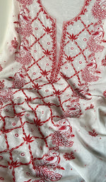 Load image into Gallery viewer, Shirin Women's Lakhnavi Handcrafted Mul Chanderi Unstitched Kurta And Dupatta Set - HONC0249187