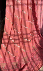 Load image into Gallery viewer, Women's Lakhnavi Handcrafted Bridal Pure Silk Georgette Chikankari Lehenga Set - HONC0269069