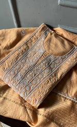 Load image into Gallery viewer, Women's Lakhnavi Handcrafted Munga Silk Semi - Stitched Chikankari Kurta And Dupatta Set- HONC0281959