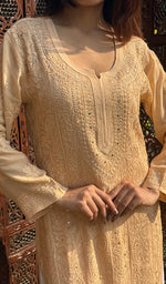 将图像加载到图库查看器中, Women's Lakhnavi Handcrafted Viscose Georgette Chikankari Kurti - HONC0204856