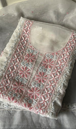 Load image into Gallery viewer, Women's Lakhnavi Handcrafted Organza Chikankari Unstitched Kurta And Dupatta Set- HONC0249879