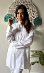 将图像加载到图库查看器中, Women's Lakhnavi Handcrafted Cotton Chikankari Top - HONC0155055