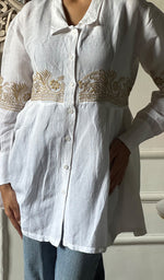 Load image into Gallery viewer, Mahika Women's Lucknowi Handcrafted Slub Cotton Chikankari Shirt - HONC0344239