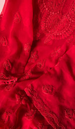 Load image into Gallery viewer, Red Women Lucknowi Handcrafted Faux-Georgette Chikankari Semi - Stitched Suit Material