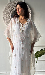 Load image into Gallery viewer, Rabia Women's Lucknowi Handcrafted Mul chanderi Chikankari Kaftan - HONC0313788