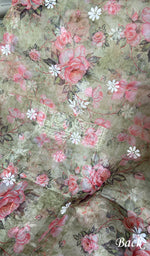 Load image into Gallery viewer, Women's Lakhnavi Handcrafted Organza Chikankari Unstitched Kurta And Dupatta Set - HONC0332133