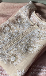 Load image into Gallery viewer, Women's Lakhnavi Handcrafted Pure Organza Chikankari Semi - stitched Kurta And Dupatta Set- HONC0288872