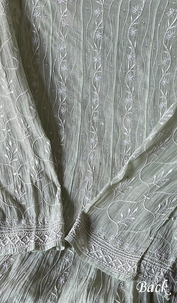 Laiba Women's Lakhnavi Handcrafted Mul Chanderi Semi - Stitched Anarkali And Dupatta Set - HONC0275212