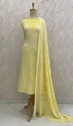 Load image into Gallery viewer, Women's Lakhnavi Handcrafted Pure Silk Georgette Chikankari Suit Material - HONC0260898