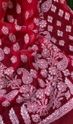 将图像加载到图库查看器中, Women's Lakhnavi Handcrafted Faux-Georgette Chikankari Saree - HONC0188885