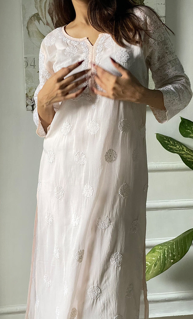Women's Lucknowi Handcrafted Cotton Chikankari Long Kurti - HONC0303588