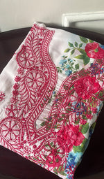 将图像加载到图库查看器中, Women's Lakhnavi Handcrafted Cotton Chikankari Unstitched Kurti Fabric - HONC0284315