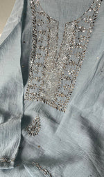 Load image into Gallery viewer, Women's Lakhnavi Handcrafted Mul Chanderi Chikankari Semi - Stitched Kurta Dupatta Set - HONC0249290