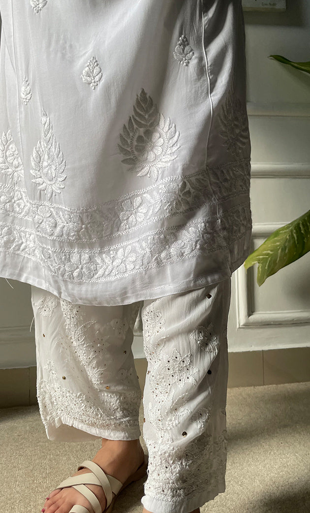 Women's Lucknowi Handcrafted Modal Cotton Chikankari Anarkali Dress - HONC0303892