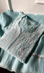 Load image into Gallery viewer, Women's Lakhnavi Handcrafted Mul Chanderi Semi - stitched Chikankari Full Suit Material - HONC0323620