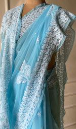 Load image into Gallery viewer, Women's Lucknowi Handcrafted Faux-Georgette Chikankari Saree - HONC0295216